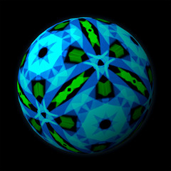 Artfully designed and colorful ball, 3D illustration on black background