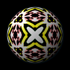 Artfully designed and colorful ball, 3D illustration on black background