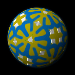 Artfully designed and colorful ball, 3D illustration on black background