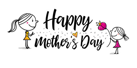 Mother's Day - Tochter schenkt iher Mutter Blume - Muttertagskarte horizontal