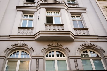 Beautiful facade of the old house. Fragment, detail. Jena, Germany
