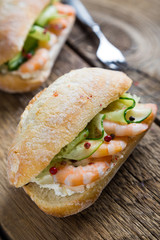 Sandwich with shrimps and cream cheese