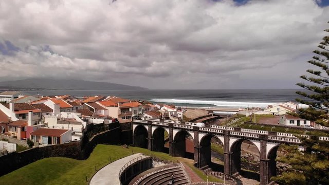 Flying above Ribeira Grande to the Atlantic Ocean