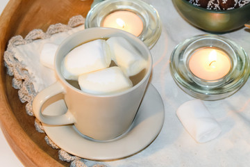 Christmas still life with sweets and cocoa. Sweets and marshmallows. 
