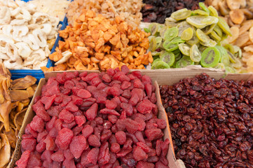 Israel, Tel Aviv-Yafo, selection of dried fruit at shuk ha'carmel market