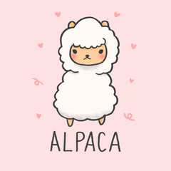 Cute Alpaca cartoon hand drawn style