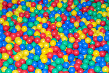 Fototapeta na wymiar Pool with many colored balls in the kids playing room.
