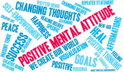 Positive Mental Attitude Word Cloud on a white background. 