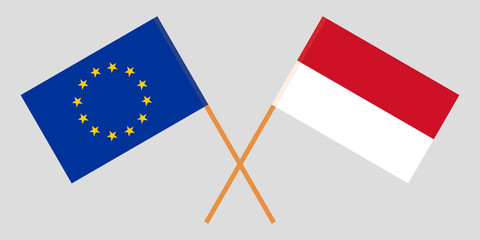 Indonesia and EU. The Indonesian and European flags. Official colors. Correct proportion. Vector