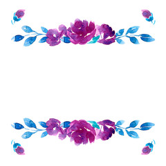 Watercolor flowers frame isolated on white background