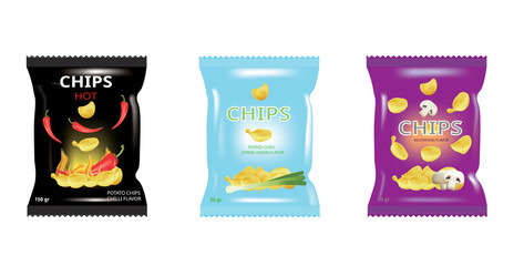Various potato chips bags. vector illustration