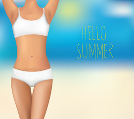 Women body and text hello summer. vector