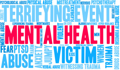 Mental Health Word Cloud on a white background. 