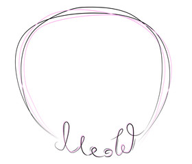 funny cat girl face in a flower chain, with text Meow. Isolated objects