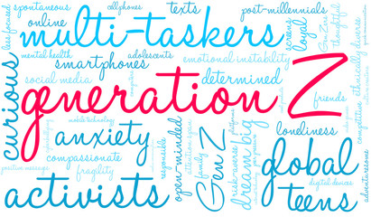 Generation Z Word Cloud on a white background. 