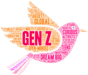 Gen Z Word Cloud on a white background. 