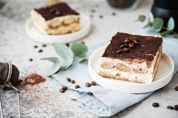 Homemade tiramisu cake. Classic Italian dessert.
