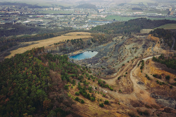 Fototapeta na wymiar The quarry was opened in 1918 and gradually expanded throughout the 20th century by joining the surrounding smaller quarries. It belonged to Skoda factories, which used to extract limestone here.