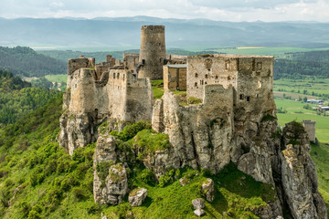 Aerial view of Spis (Spiš, Spišský) castle, second biggest castle in Middle Europe, Unesco Wold Heritage, Slovakia