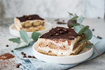 Homemade tiramisu cake. Classic Italian dessert.