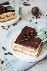Homemade tiramisu cake. Classic Italian dessert.
