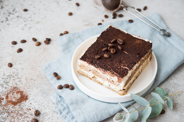 Homemade tiramisu cake. Classic Italian dessert.