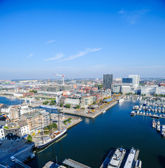 Fototapeta na wymiar View from above of Kattendijkdok-Westkaai and Jachthaven Willemdok marina, Antwerp, Belgium