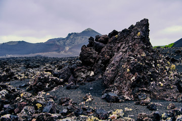 color photo of volcanic landscape in Lanzarote