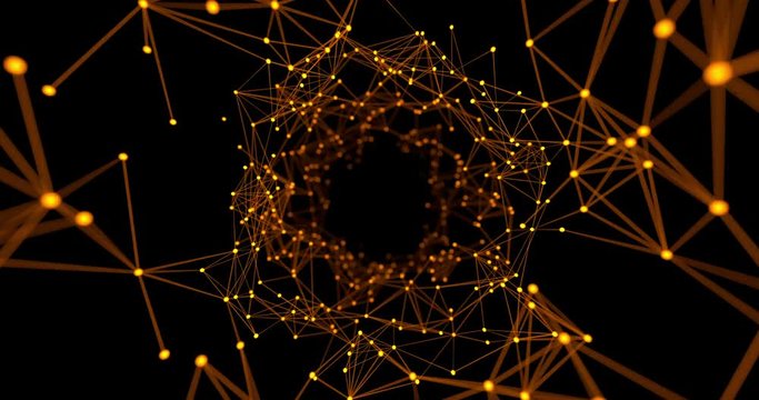 Moving through dots connected by lines, 3D looping animation