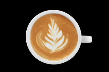 Cup of coffee latte isolated on black background