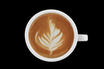 Cup of coffee latte isolated on black background
