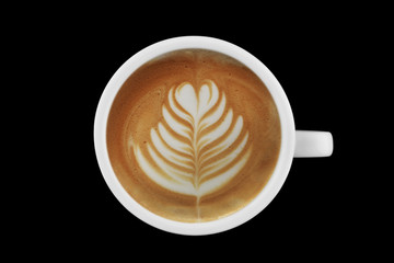 Cup of coffee latte isolated on black background