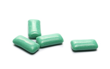 Green chewing gum isolated on white background