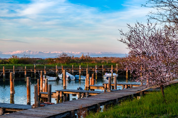 Spring sunset in the lagoon of Grado