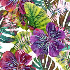 Exotic flowers seamless pattern
