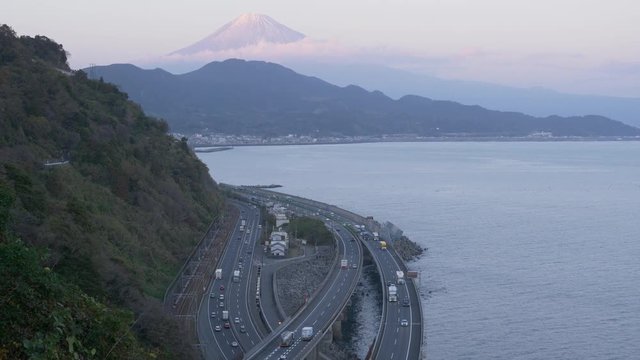 Mt. Fuji over the Highway by the Sea (tilt down): from Satta Pass in Shizuoka Pref.