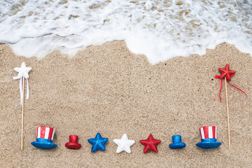 Fototapeta na wymiar Patriotic USA background on the sandy beach