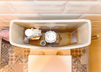 toilet, toilet and toilet tank the device and the insides are washed off