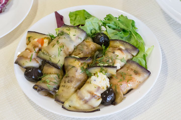 A dish of pickled eggplant. Eggplant Rolls