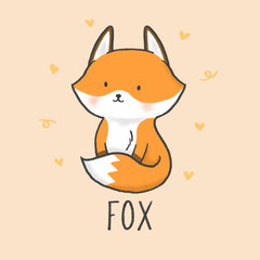 Cute Fox cartoon hand drawn style