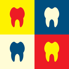 Tooth icon. Yellow, blue and red color material minimal icon or logo design