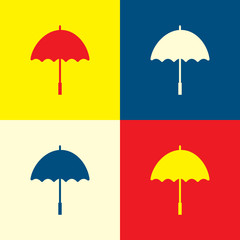 Umbrella icon. Yellow, blue and red color material minimal icon or logo design