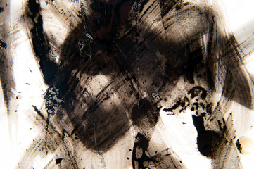 Texture of Japanese calligraphy and white color spray