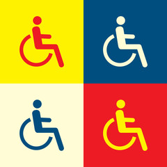 Disabled icon. Yellow, blue and red color material minimal icon or logo design