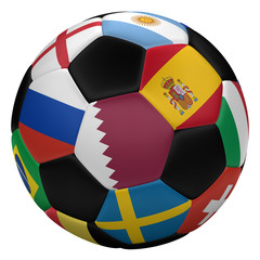 Obraz premium Soccer ball with flags. 3D rendering.