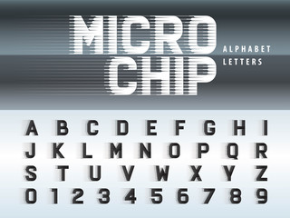 Vector of Futuristic Alphabet Letters and numbers, Microchip Techno stylized fonts