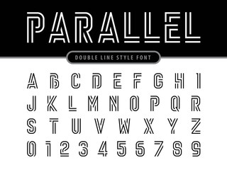 Vector of Modern Alphabet Letters and numbers, Parallel lines stylized rounded fonts