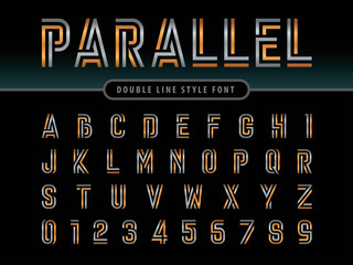 Vector of Modern Alphabet Letters and numbers, Parallel lines stylized rounded fonts