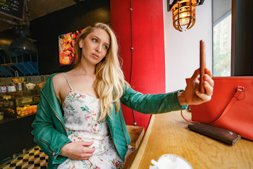 Modern Attractive Girl Taking Selfie