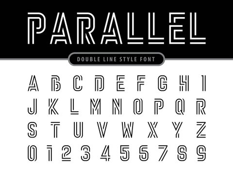 Vector of Modern Alphabet Letters and numbers, Parallel lines stylized rounded fonts